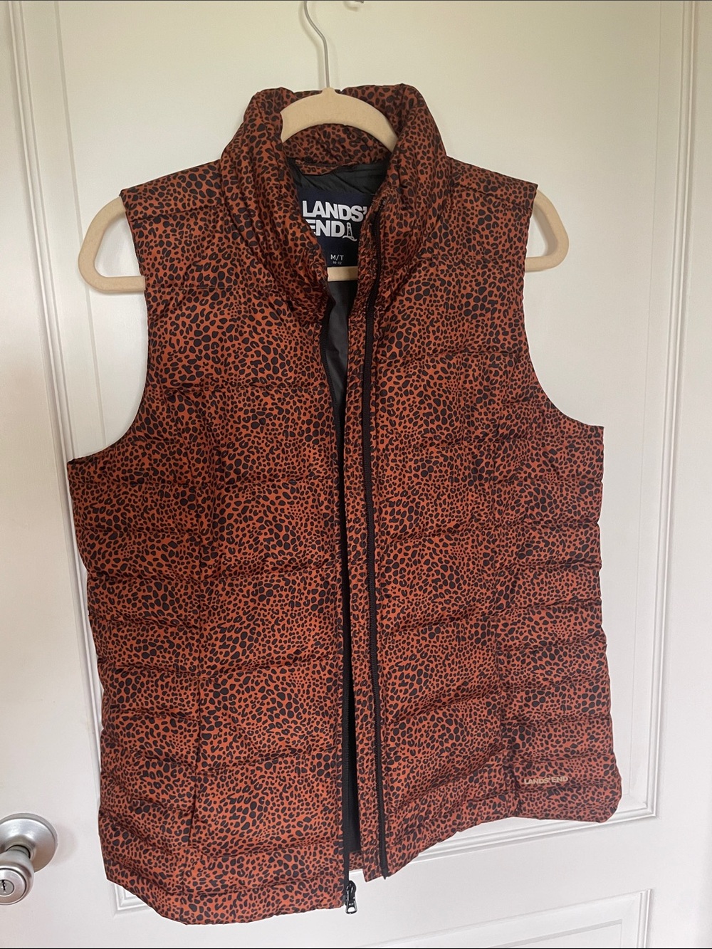 Lands' End Quilted Animal-Print Vest in Rust and Black